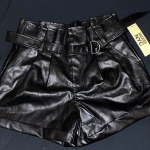 Leather paper-bag Shorts, Brand: Madden NYC, Size: Medium, Color:Black.